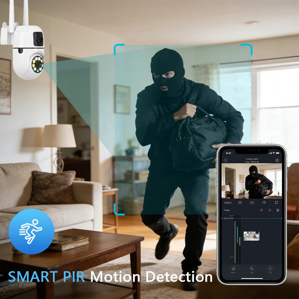 WiFi dual lens Minion camera, waterproof, indoor and outdoor, dual lens linkage, cloud storage,Motion detection, sound detection