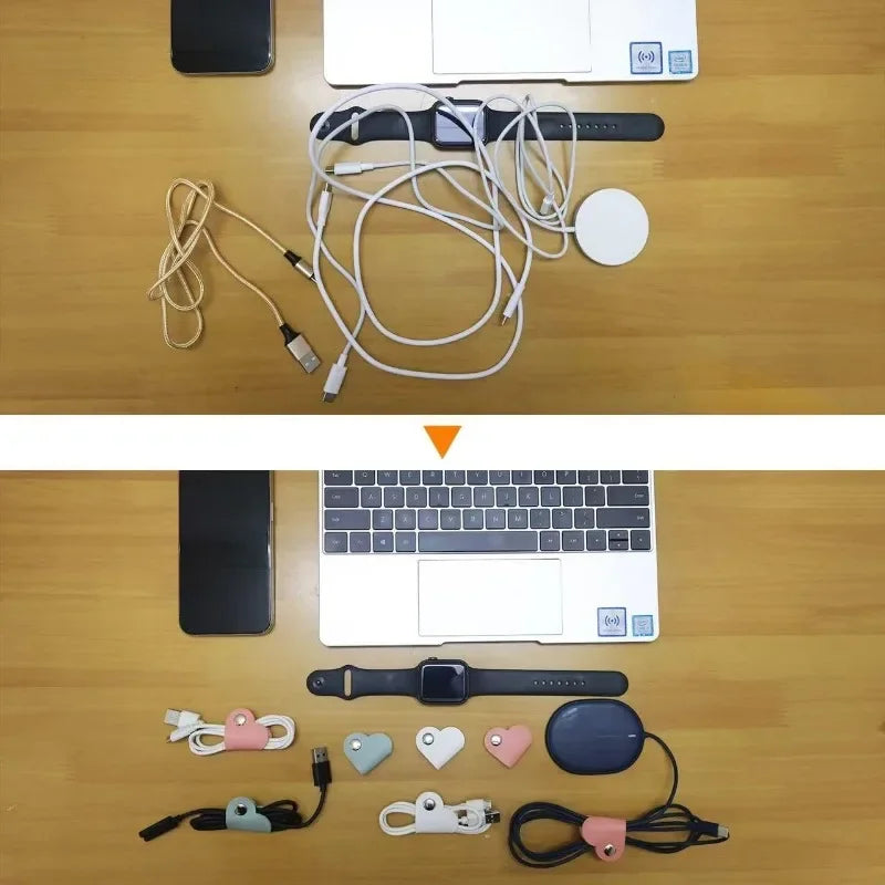 3pcs Heart-Shaped Faux Leather Cable Cord Winder Organizer Cable Management Clips for Headphones
