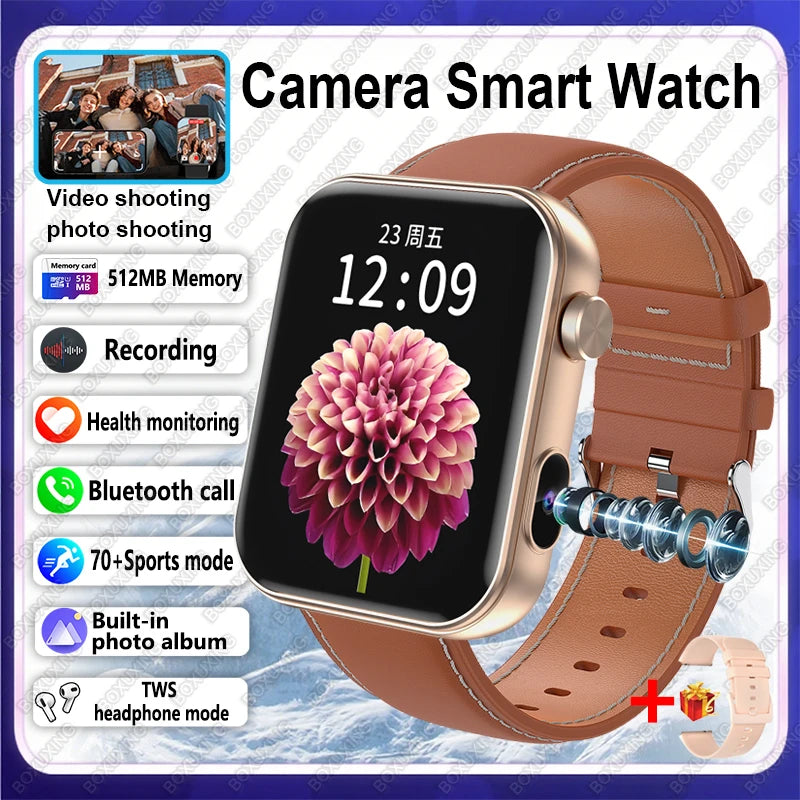 New Camera SmartWatch Men Women Photos Record Video Sports Fitness Health Monitor Waterproof Bluetooth Call Recording Smartwatch