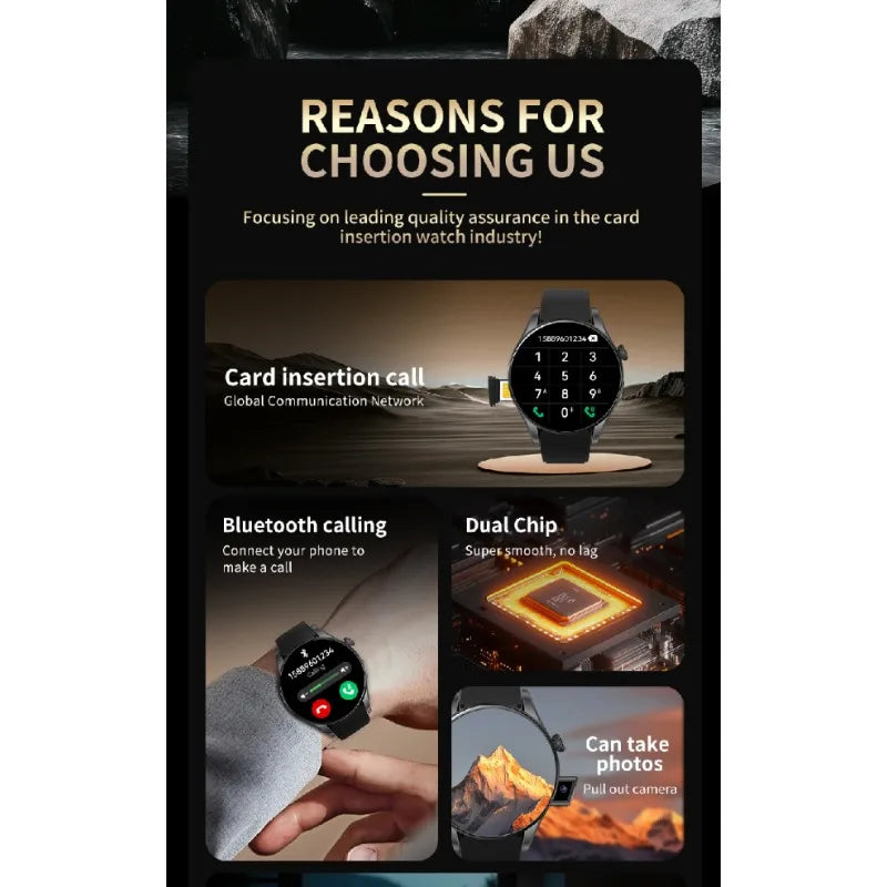 BW16 New SIM Card Smart Watch 1.5 inch Bluetooth Call Camera Waterproof Music Heart Rate Multi-Sports Modes Smartwatch men women