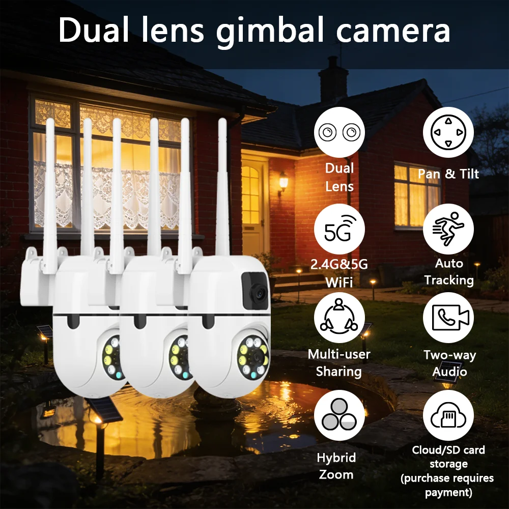 WiFi dual lens Minion camera, waterproof, indoor and outdoor, dual lens linkage, cloud storage,Motion detection, sound detection