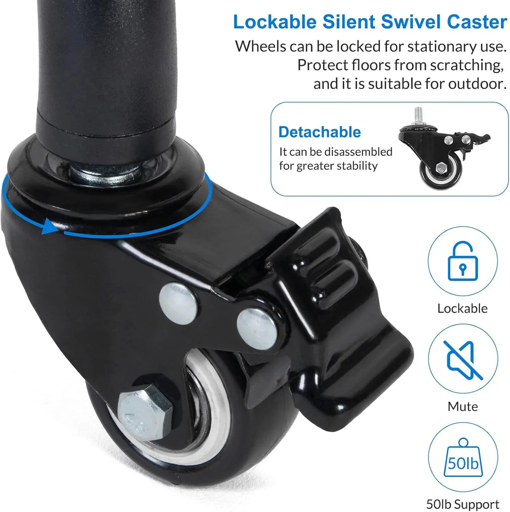 Portable Laptop Tripod on Wheels with Adjustable Height and Phone Holder, 2 Shelves for Projector Stand