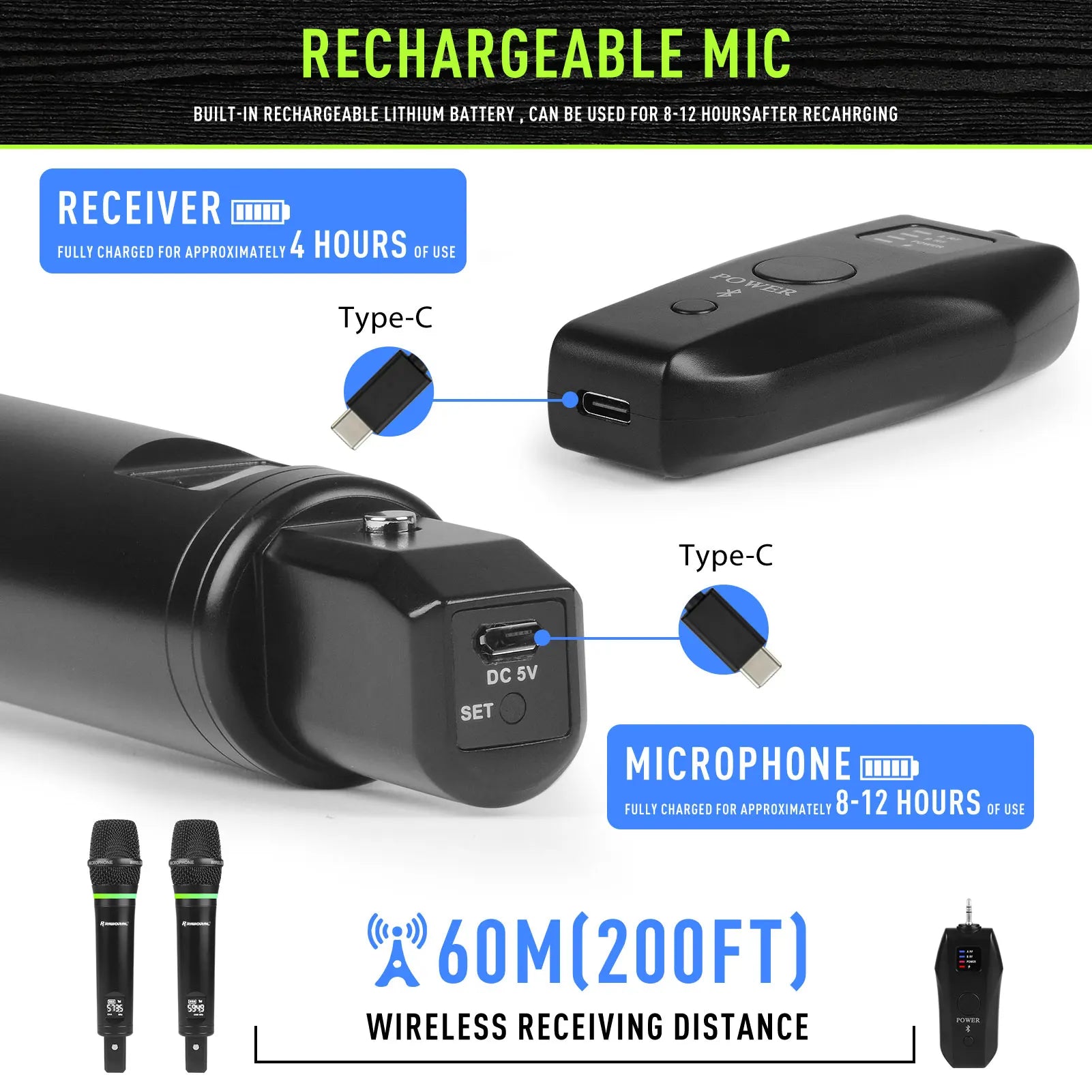 2026 RS-2  Host Stage Performance Rechargeable Professional Karoke Universal Handheld Wireless Microphone