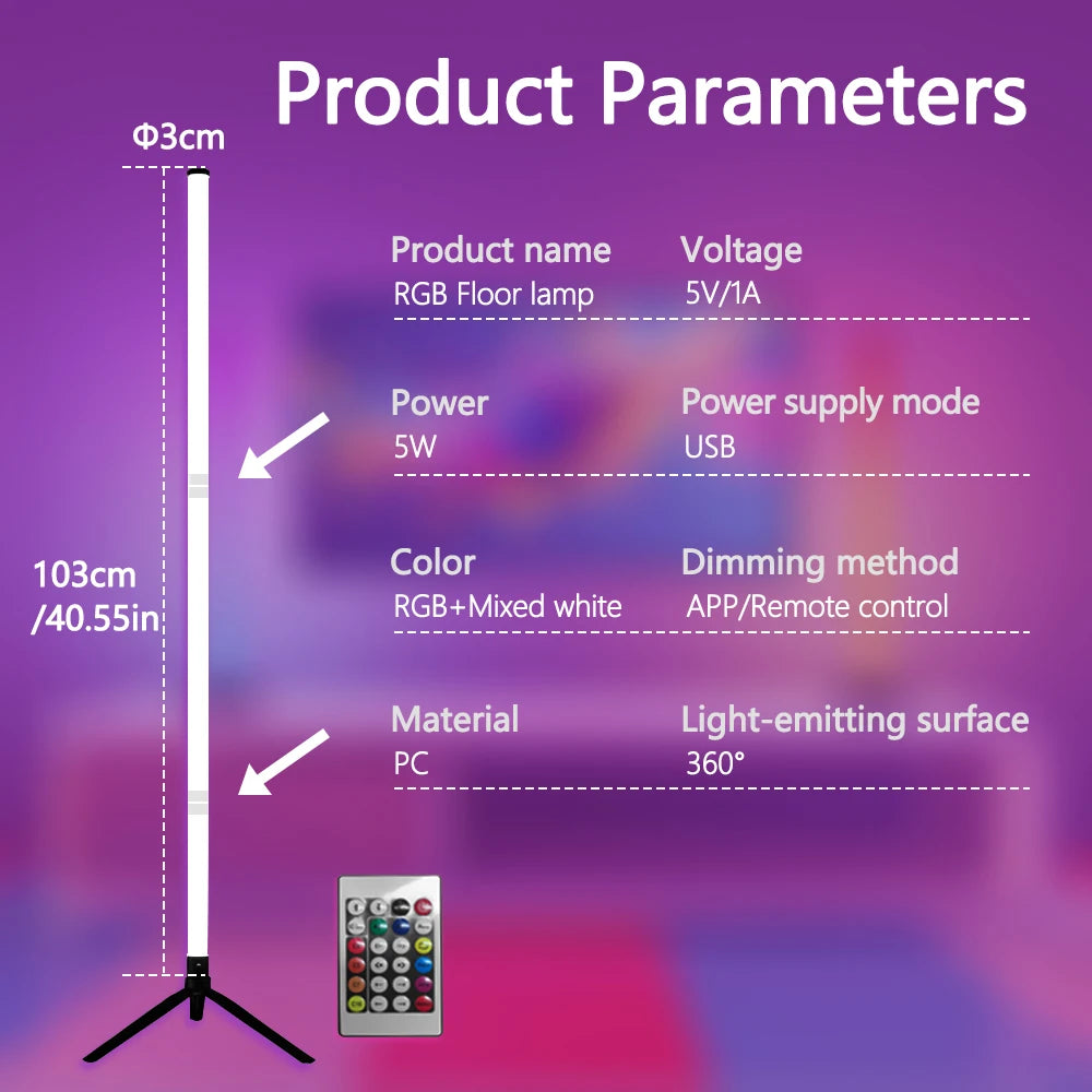 Smart LED Floor Lamp RGB Remote & APP Control Music Sync Corner Lighting  Modern Mood Standing Lamp for Living Room Gaming