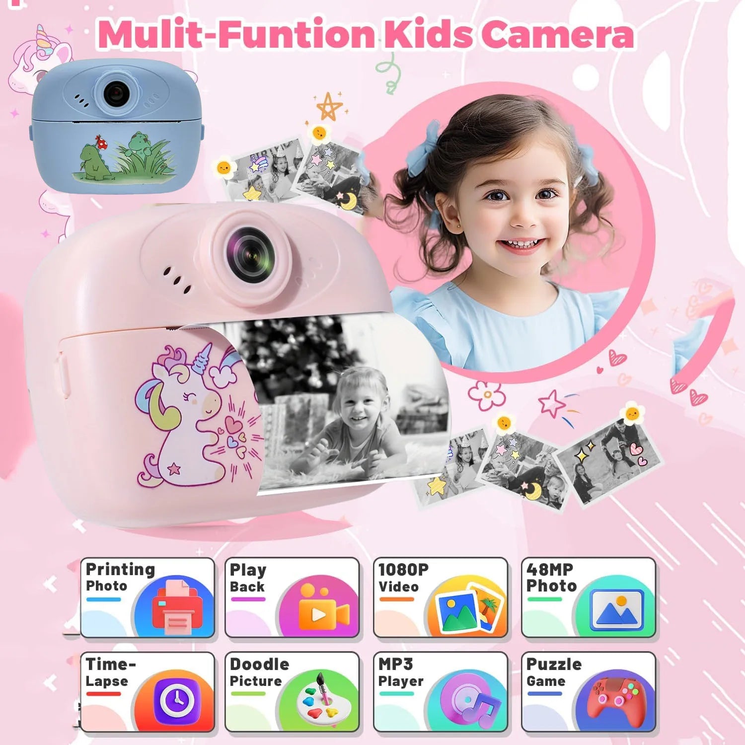Thermal Paper Printing Camera Photo Camera for Kids Photographic Cameras Photocamera Portable Thermal Printer Tool for Children