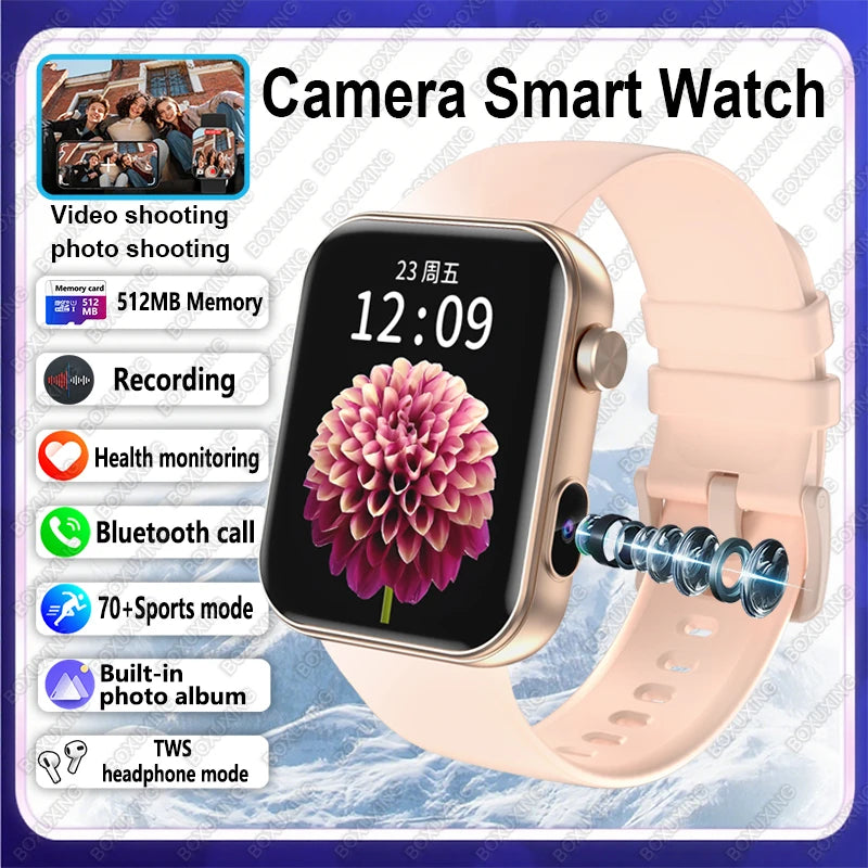 New Camera SmartWatch Men Women Photos Record Video Sports Fitness Health Monitor Waterproof Bluetooth Call Recording Smartwatch