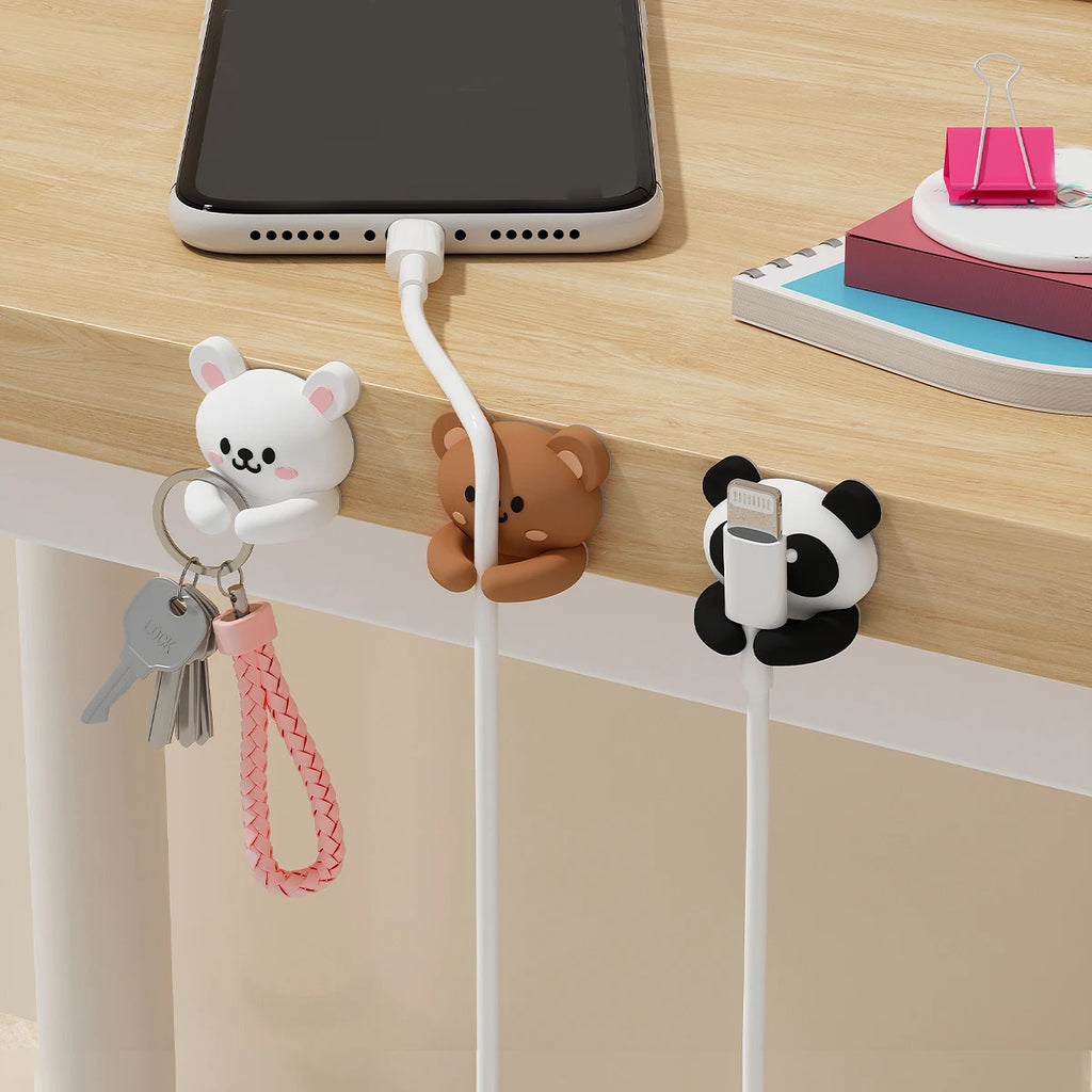 2/3pcs Cute Cartoon Desktop Cable Organizer Managers Self-Adhesive Winder Wire Cord Management Earphone Data Cable Clips Holder