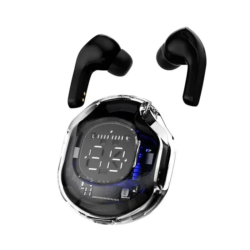 T8 TWS Wireless Bluetooth Headset Transparent ENC Headphones LED Power Digital Display Stereo Sound Earphones for Sports Working