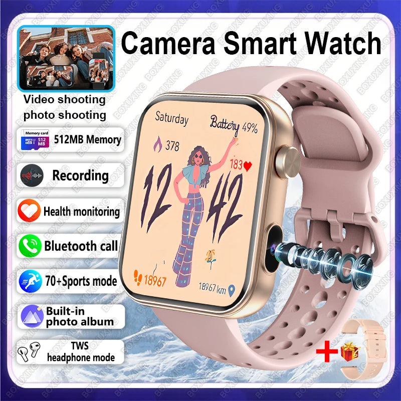 New Camera SmartWatch Men Women Photos Record Video Sports Fitness Health Monitor Waterproof Bluetooth Call Recording Smartwatch
