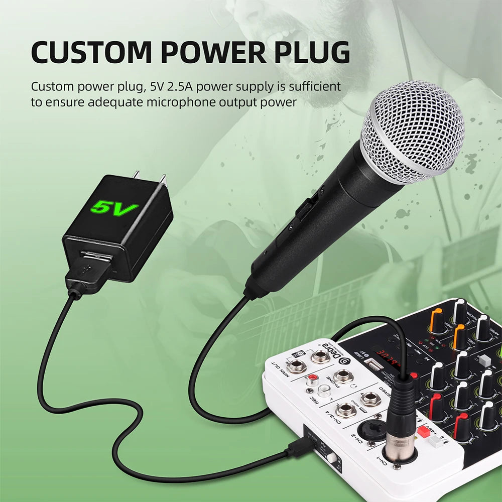 Debra V4 4 Channels Audio Mixer With Bluetooth USB 48V Phantom Power Delay Repaeat Effect  For Sound Mixing Console PC Recording