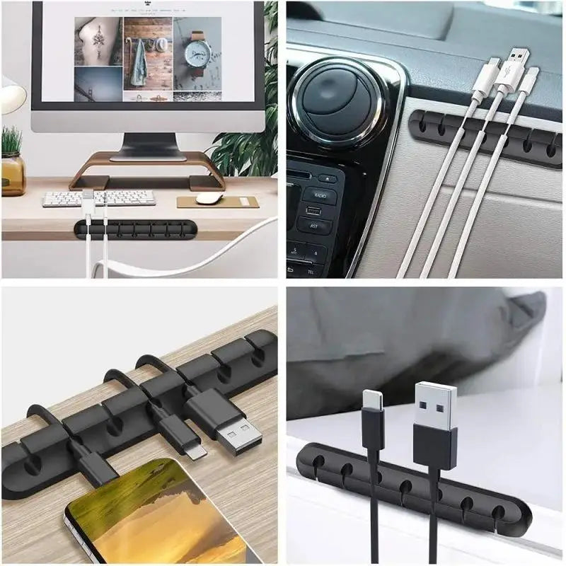 Silicone USB Cable Organizer Desk Tidy with Clips Charging Cable Winder Mouse Earphone Accessory Holder Neatness Organization