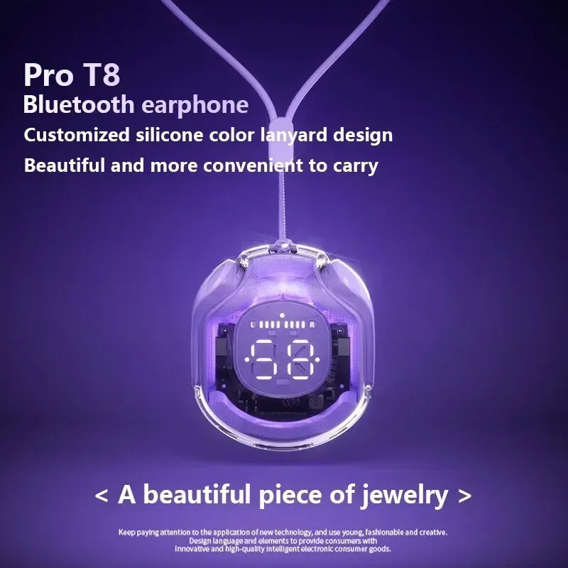T8 TWS Wireless Bluetooth Headset Transparent ENC Headphones LED Power Digital Display Stereo Sound Earphones for Sports Working