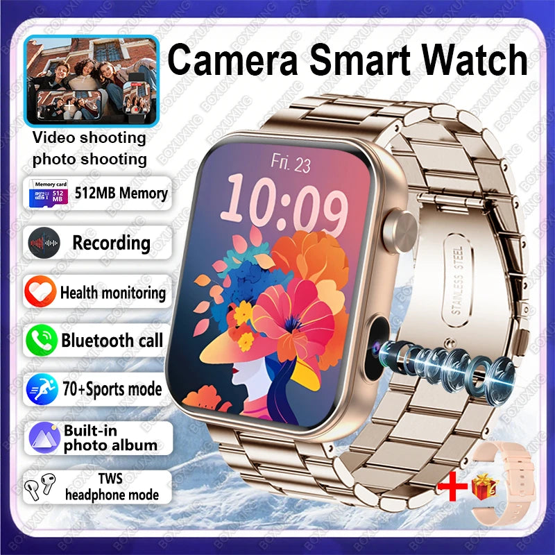 New Camera SmartWatch Men Women Photos Record Video Sports Fitness Health Monitor Waterproof Bluetooth Call Recording Smartwatch