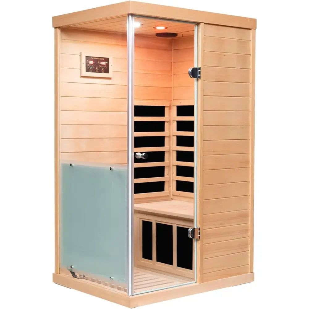 Personal Infrared Sauna with Red Light Therapy, Low EMF, Deluxe Glass, Smart Display & 2 Bluetooth Speakers