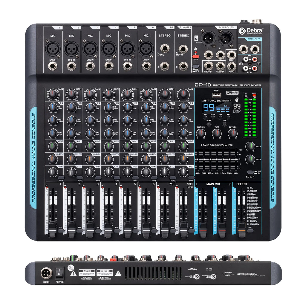 Debra 99 DSP Audio Mixer DJ Controller DP-10 10 Channels Reverb Recording Mixing With Bluetooth 5.0 Professional Performance