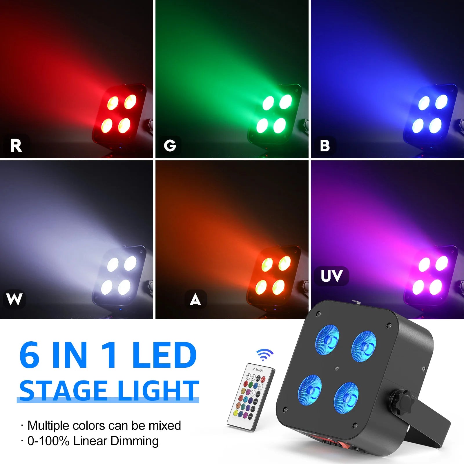U'King 4PCS/8PCS 4x18W LED RGBWA+UV Par Light Wireless APP Control LED Par Light DMX Bulit-in Battery Stage Light for DJ Party