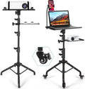 Portable Laptop Tripod on Wheels with Adjustable Height and Phone Holder, 2 Shelves for Projector Stand