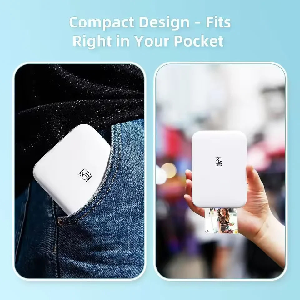 Mini Portable Photo Printer Pocket Size Wireless Compatible with iOS&Android Phone Zink Technology,Print 2x3 Sticky-Backed Photo