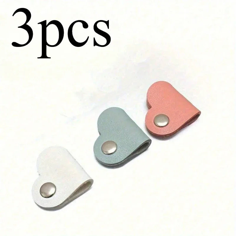 3pcs Heart-Shaped Faux Leather Cable Cord Winder Organizer Cable Management Clips for Headphones