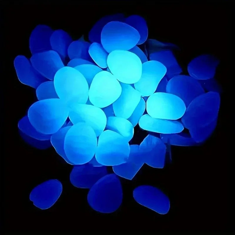 100Pcs Glow in the Dark Garden Pebbles For Sidewalk Garden Terrace Lawn Garden Patio Fish Tank Aquarium Decoration Glow Stone