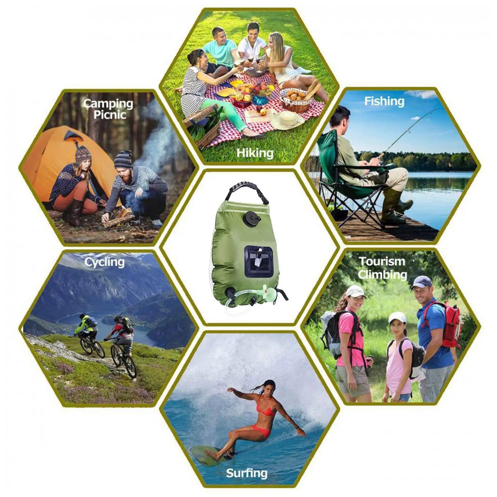 Portable Shower For Camping 5 Gallon/20L Removable Solar Bath Pouch With Shower Head And Hose Portable Shower Bag For Outdoor