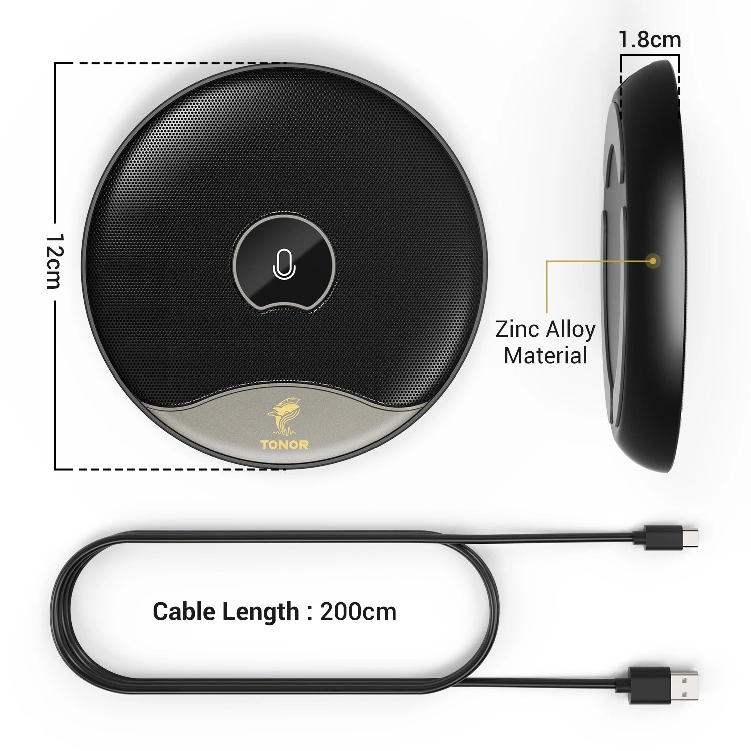 USB Conference Microphone, 360° Omnidirectional PC Computer Condenser Mic with Mute Button for Online Meeting/Class, Zoom Call