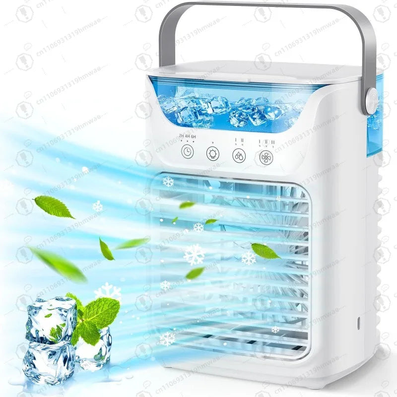 Desktop small cooling fan three-speed speed regulation air cooler up and down swinging colorful lights two-speed atomization