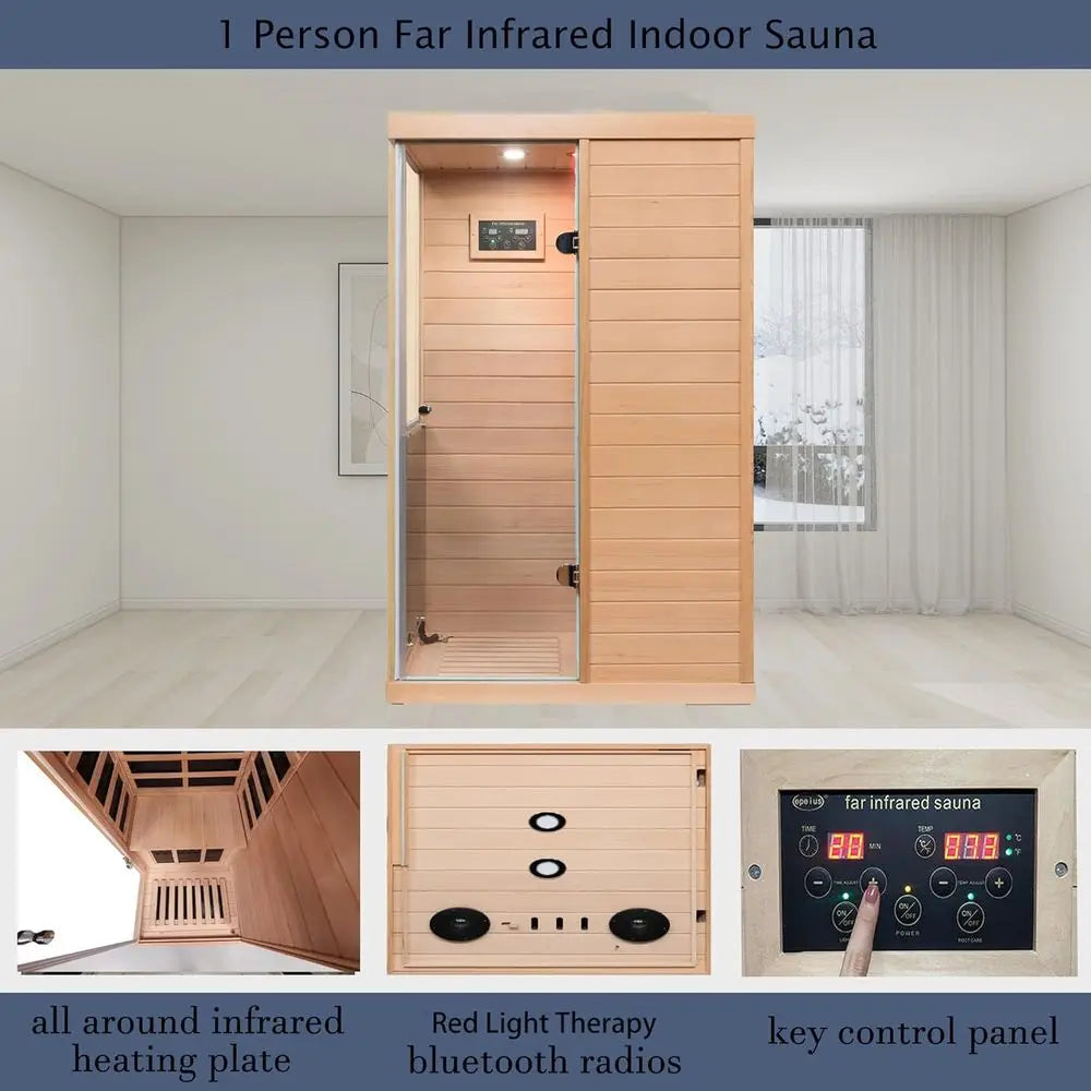 Personal Infrared Sauna with Red Light Therapy, Low EMF, Deluxe Glass, Smart Display & 2 Bluetooth Speakers