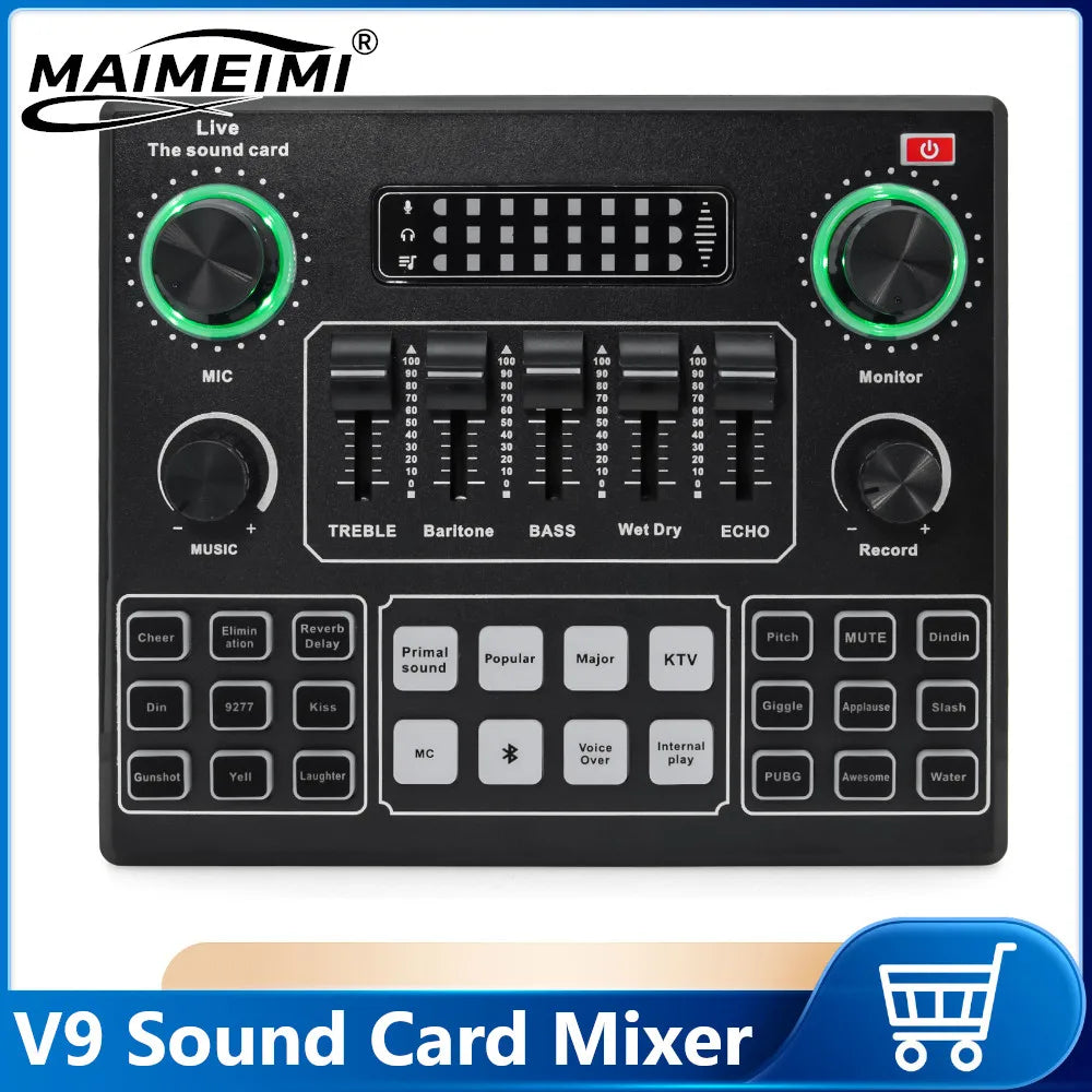 Professional V9 Sound Card Live Sound Card  Audio Recording Portable Mixer For Youtube HIFI Mixer Record Singing Equipment