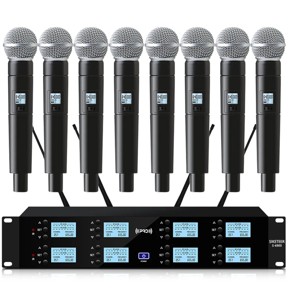 Professional UHF wireless microphone, 8-channel, handheld lavalier microphone, suitable for karaoke, church, and stage use.