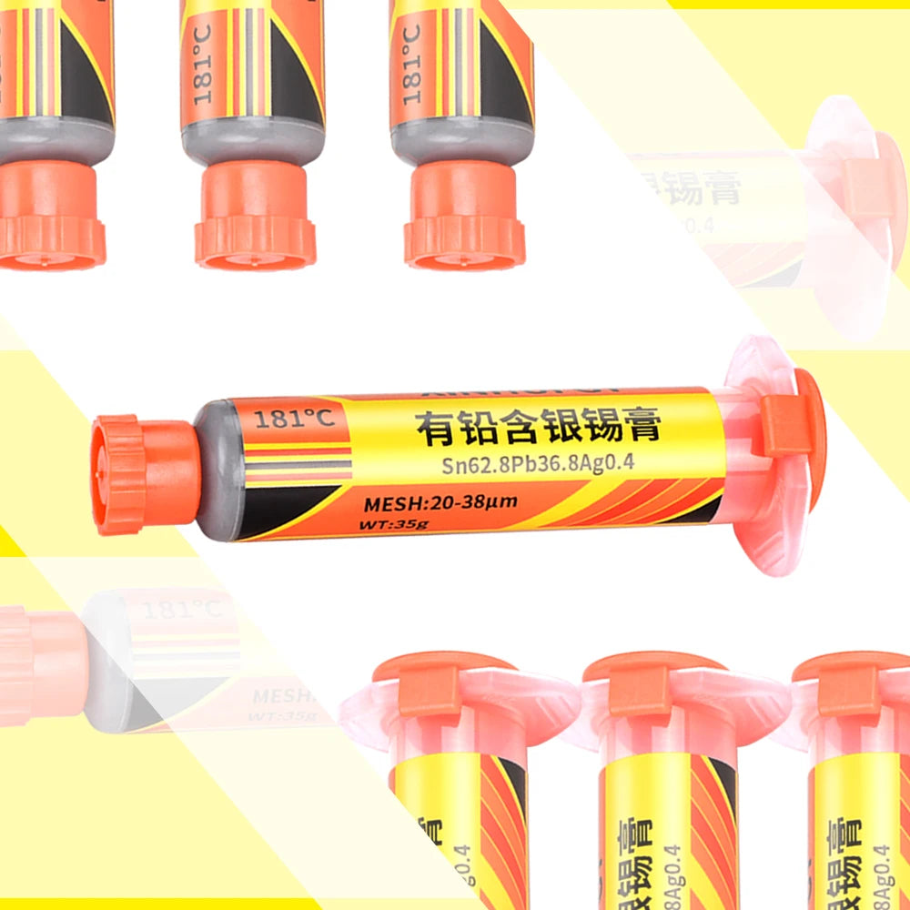 Lead-containing and 181-degree silver-bearing solder paste for syringe soldering, applied in SMT (Surface Mount Technology) chip
