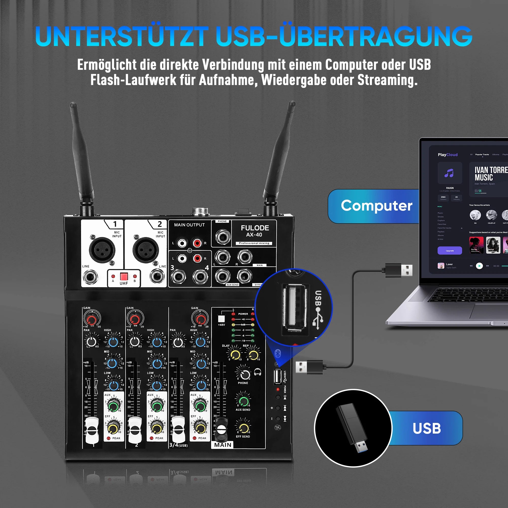 FULUODE AX-40 Mixer and microphone kit with professional sound effects adjustment and real-time sound quality optimization