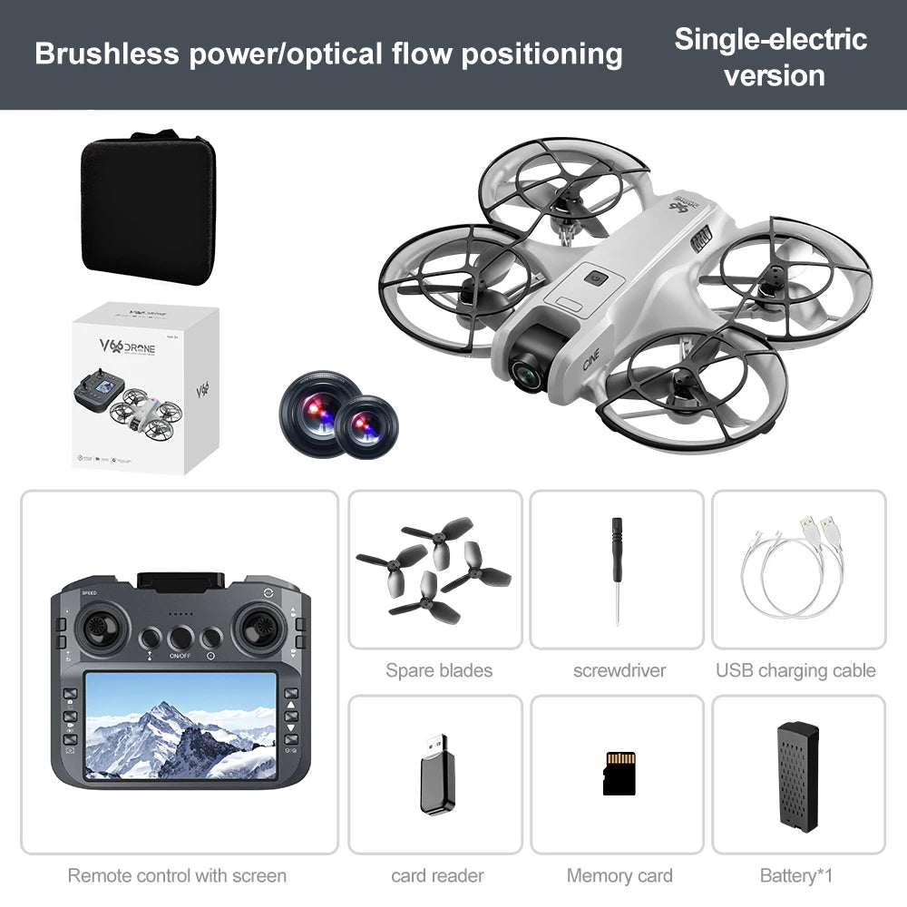 V666 Foldable Mini Drone 4K Dual Camera Brushless Obstacle Avoidance Screen Remote Control Portable Beginner Cheap VS DJ Neo I1