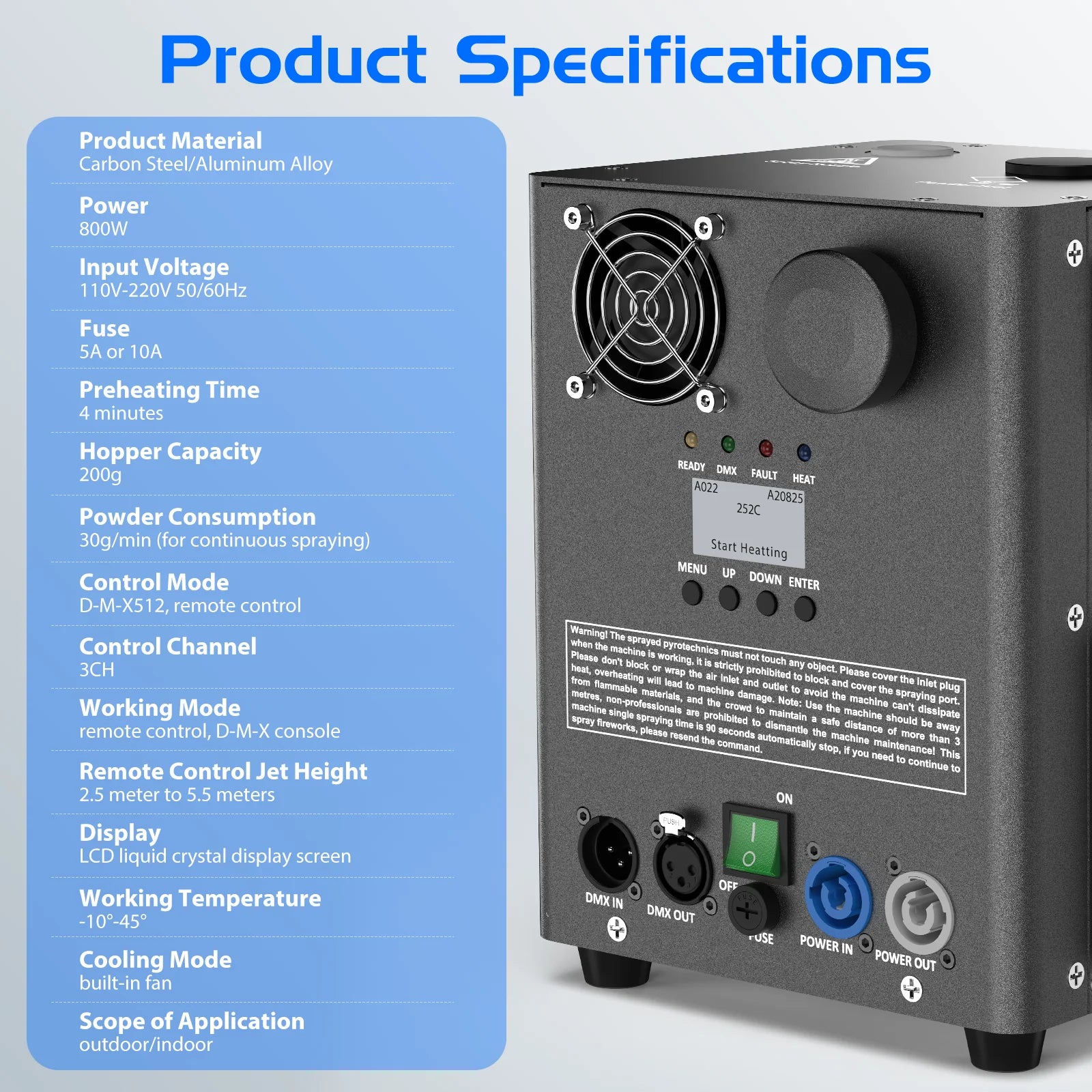 U'King 800W Cold Spark Machine DMX Control Cold Flame Sprayer Black Electronic Spark Machine for DJ Disco Party Stage Equipment
