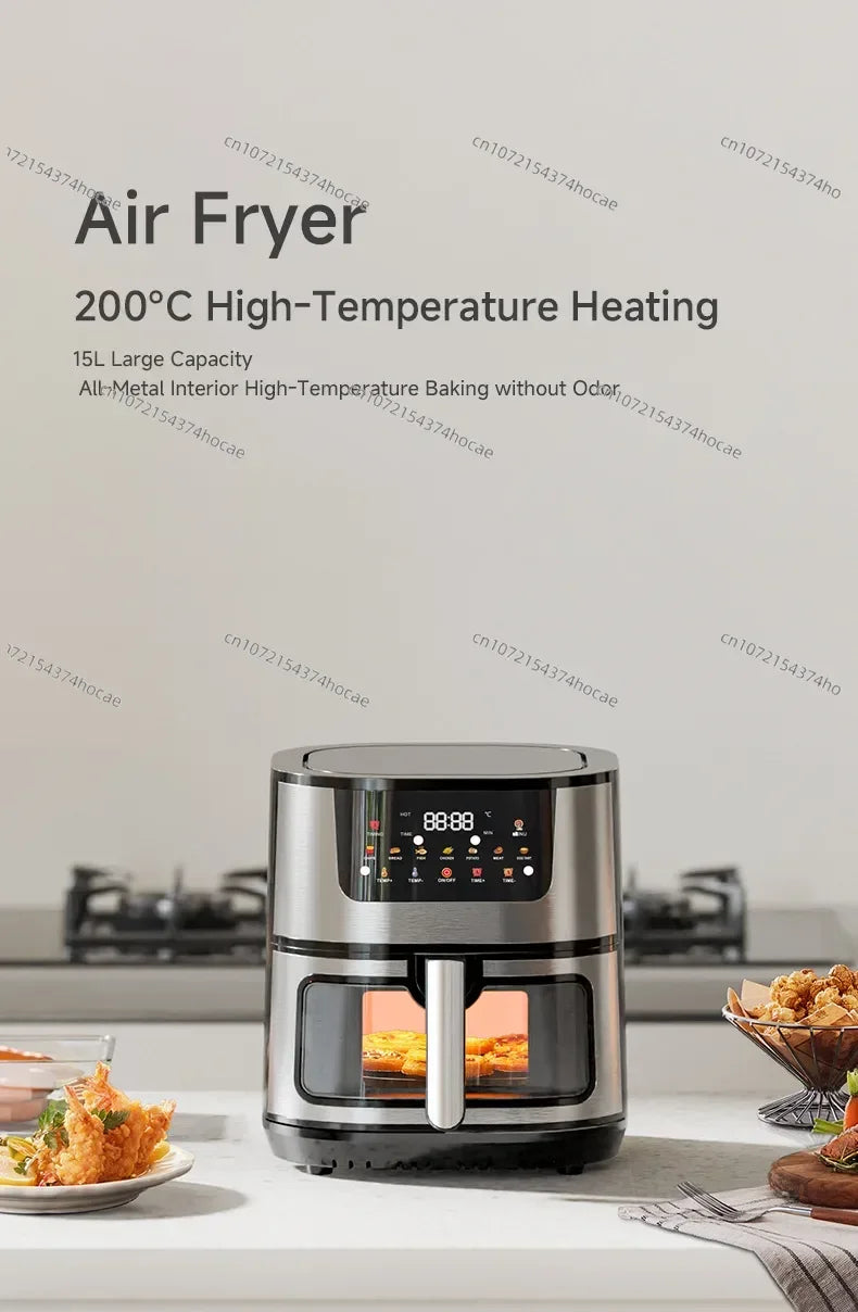 Air Fryer, 15L, Stainless Steel, Ceramic Cooking Basket, with Deluxe Accessory Kit and Recipe Book