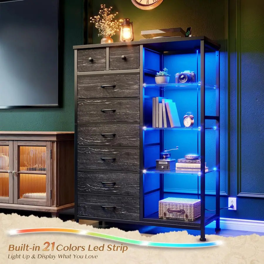 54 H Dresser for Bedroom with LED Lights amp Power Outlets Dresser with 8 Drawers Fabric Dressers amp Chests of Drawers for Bedr