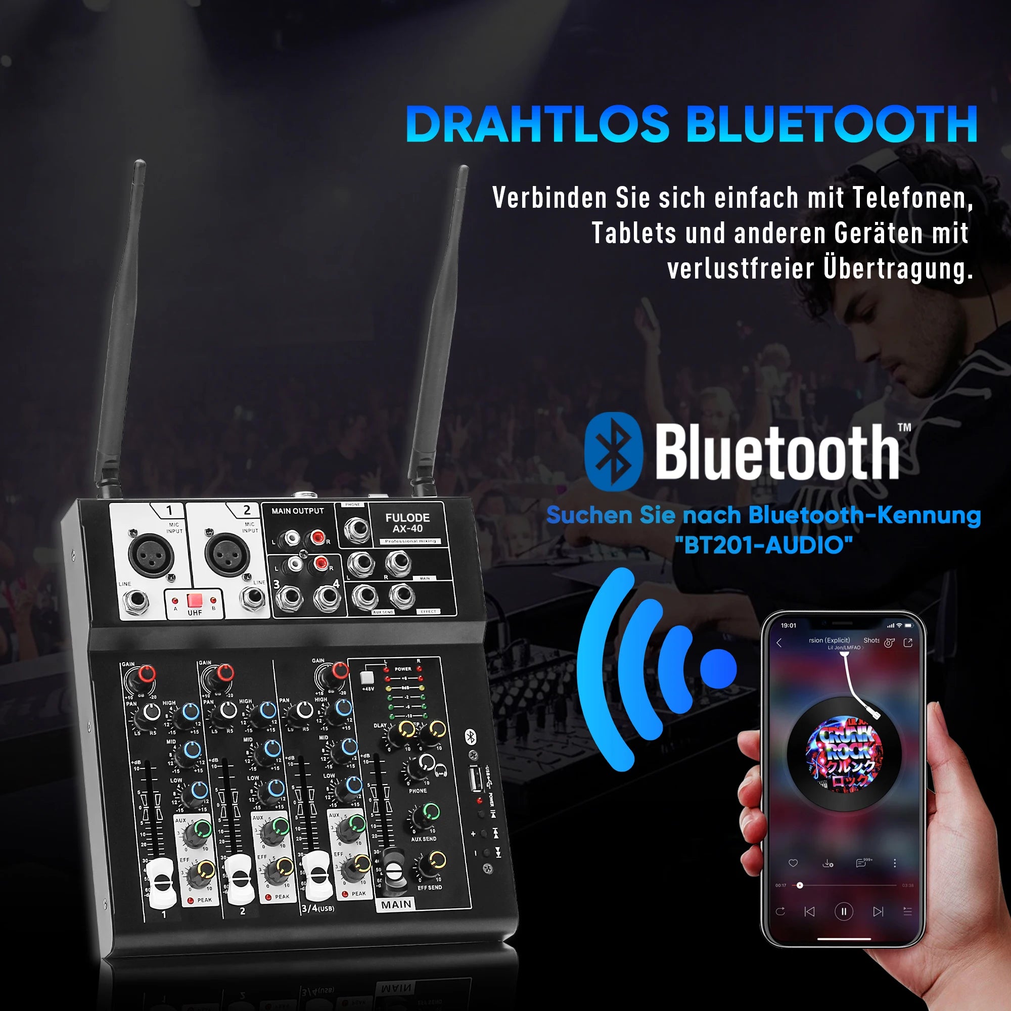 FULUODE AX-40 Mixer and microphone kit with professional sound effects adjustment and real-time sound quality optimization