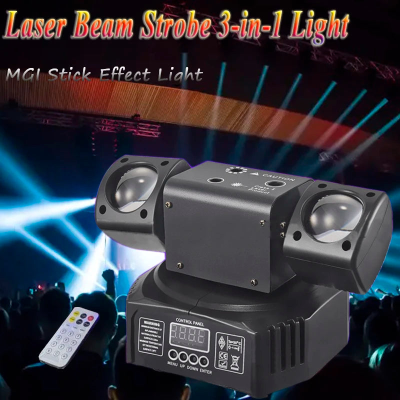 New Rotating Beam Laser Strobe 3 in 1 LED Moving Head Remote Control DMX512 DJ Disco Bar Club Party Wedding Stage Effect Light