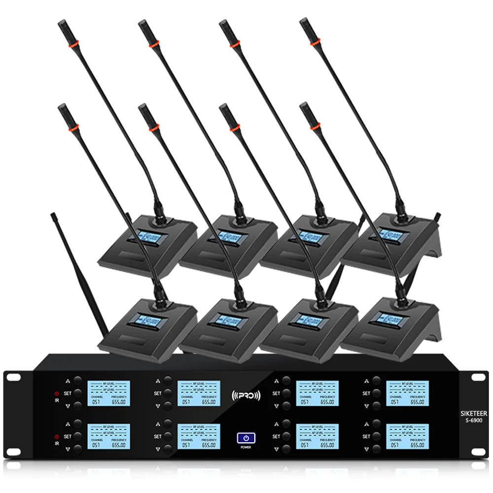 Professional UHF wireless microphone, 8-channel, handheld lavalier microphone, suitable for karaoke, church, and stage use.