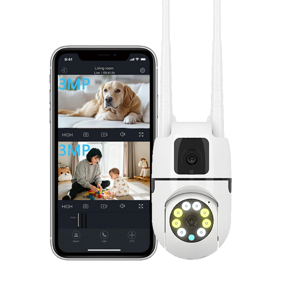 WiFi dual lens Minion camera, waterproof, indoor and outdoor, dual lens linkage, cloud storage,Motion detection, sound detection