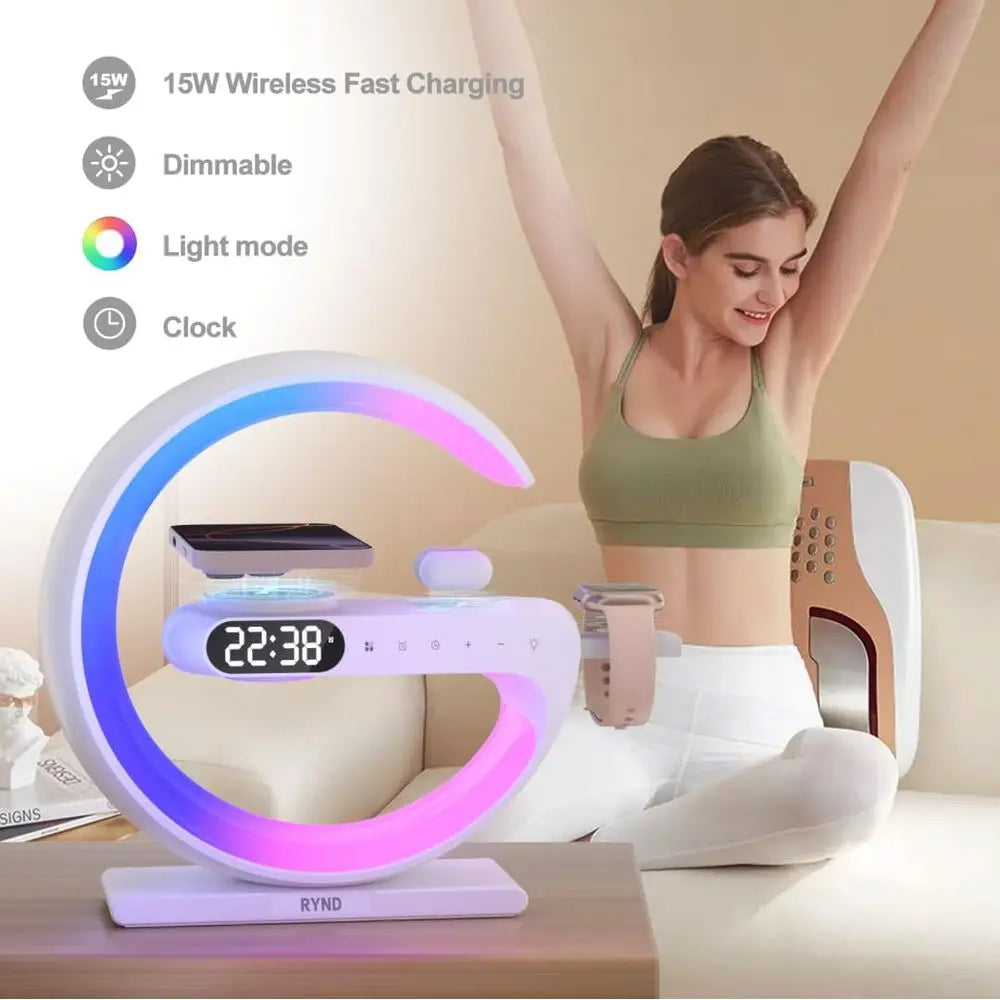 5-in-1 Magnetic Speaker Alarm Clock, Adjustable Night Light Bed Lamp, White for Family/Friends