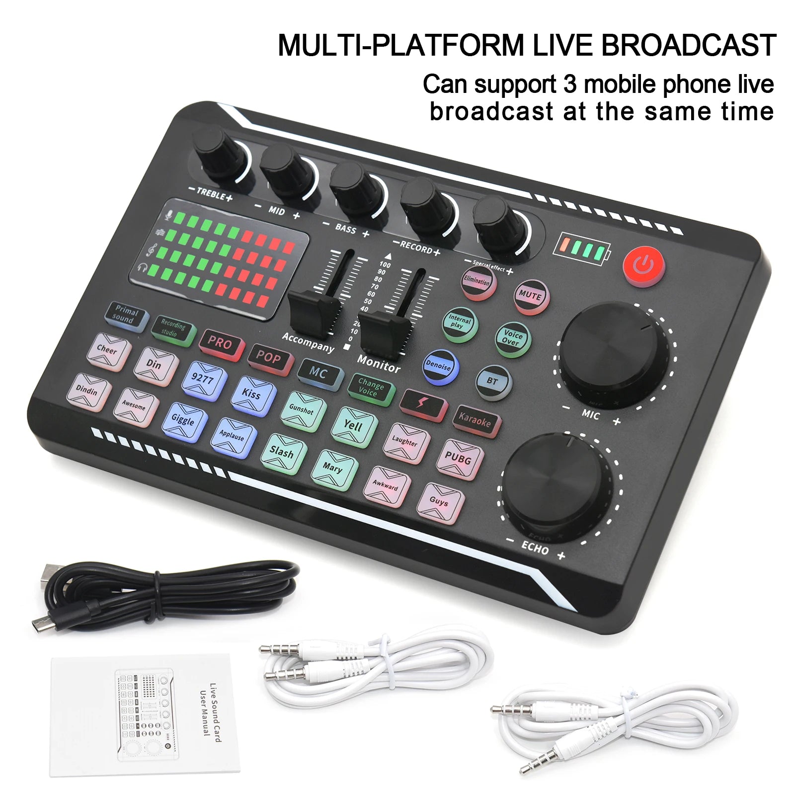 Live Sound Card Audio Mixer With Interface DJ Mixer Effects Voice Changer Bluetooth-compatible Mixer For Live Streaming Singing