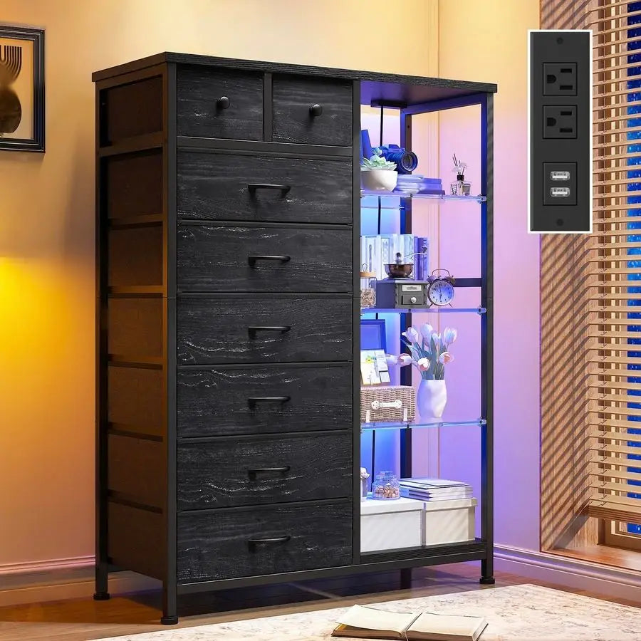 54 H Dresser for Bedroom with LED Lights amp Power Outlets Dresser with 8 Drawers Fabric Dressers amp Chests of Drawers for Bedr
