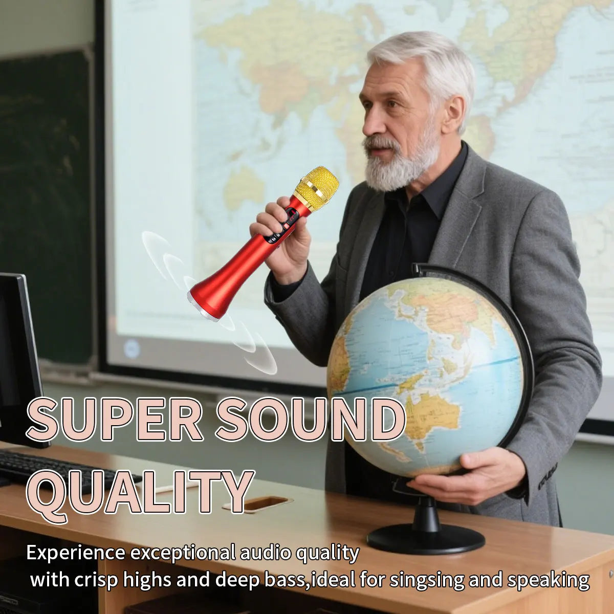 1 Piece of 28cm 25W/Pc Karaoke Microphone TWS Bluetooth Speaker Mic 6400mAh TF Card Music Player Mic For Portable Home Party