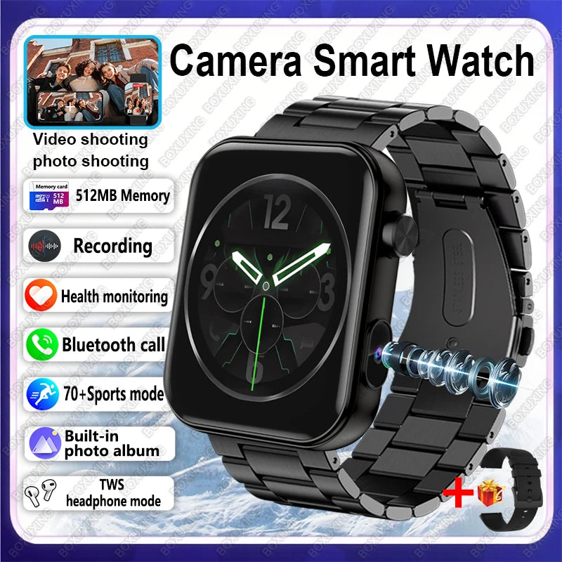 New Camera SmartWatch Men Women Photos Record Video Sports Fitness Health Monitor Waterproof Bluetooth Call Recording Smartwatch