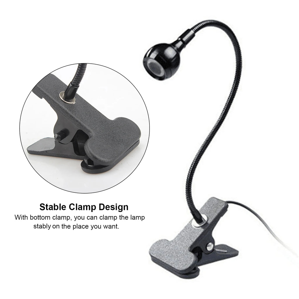 3W 395NM Nail Glue Curing Lamp Portable LEDs Desk Light Flexible Goose Neck Ultraviolet Lamp with Clamp & Switch for Nail Glue