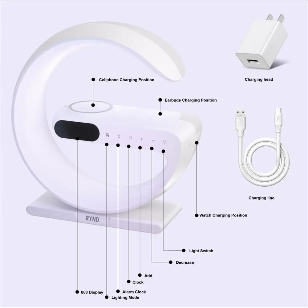 5-in-1 Magnetic Speaker Alarm Clock, Adjustable Night Light Bed Lamp, White for Family/Friends
