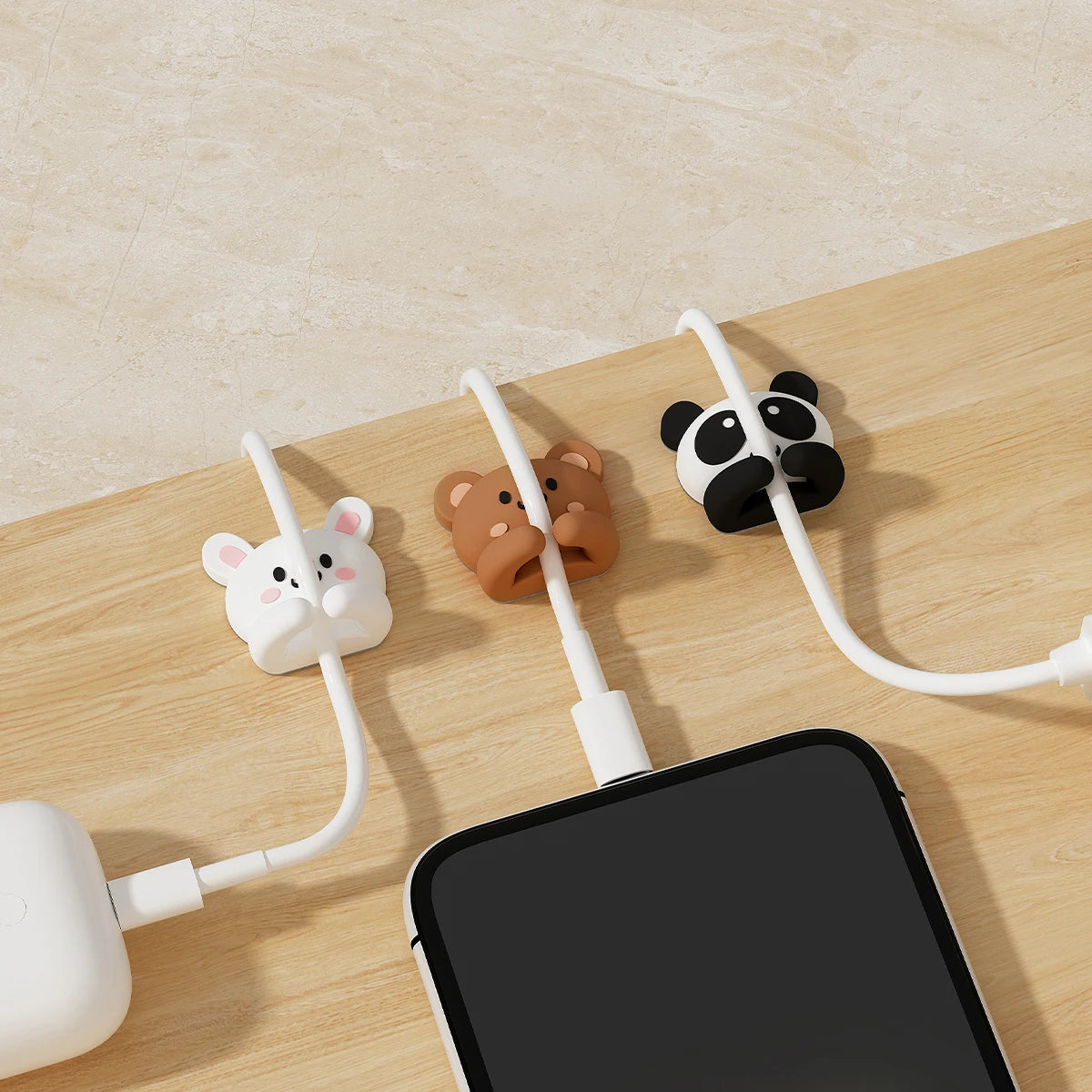 2/3pcs Cute Cartoon Desktop Cable Organizer Managers Self-Adhesive Winder Wire Cord Management Earphone Data Cable Clips Holder