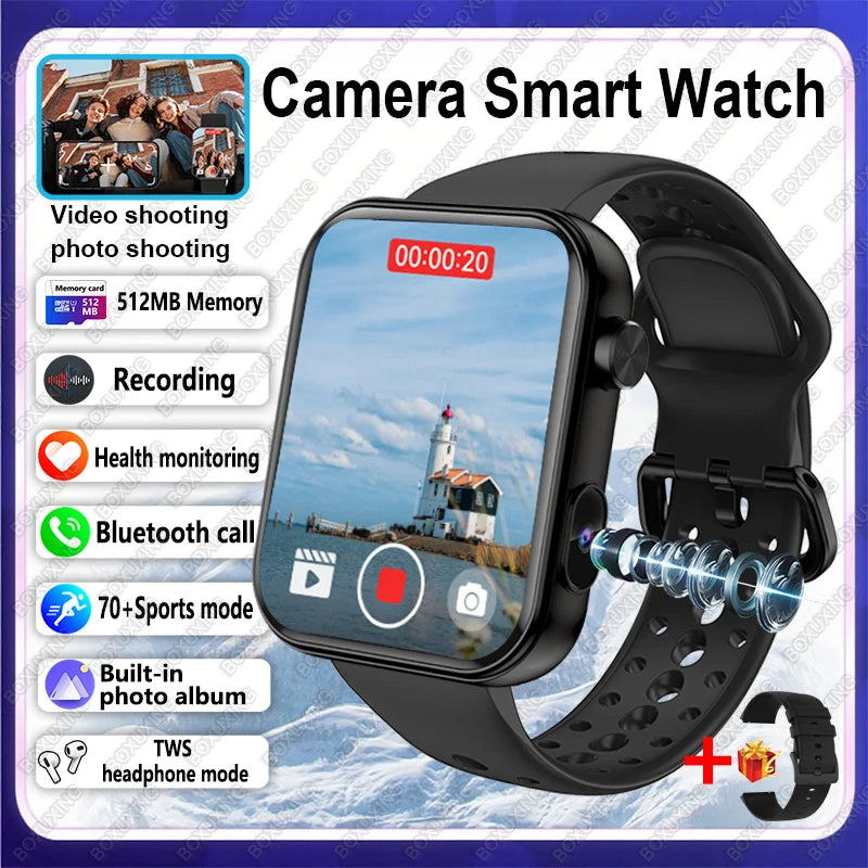 New Camera SmartWatch Men Women Photos Record Video Sports Fitness Health Monitor Waterproof Bluetooth Call Recording Smartwatch