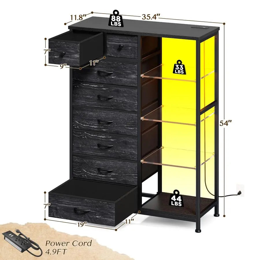 54 H Dresser for Bedroom with LED Lights amp Power Outlets Dresser with 8 Drawers Fabric Dressers amp Chests of Drawers for Bedr